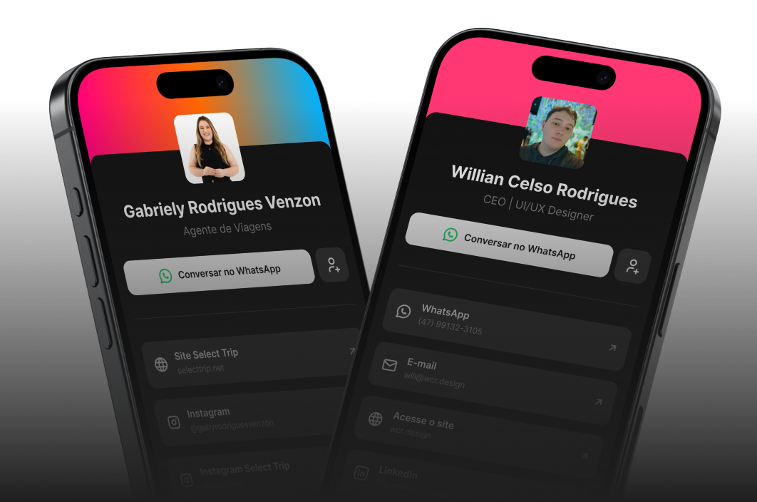 Página digital personalizada aberta em dois smartphones